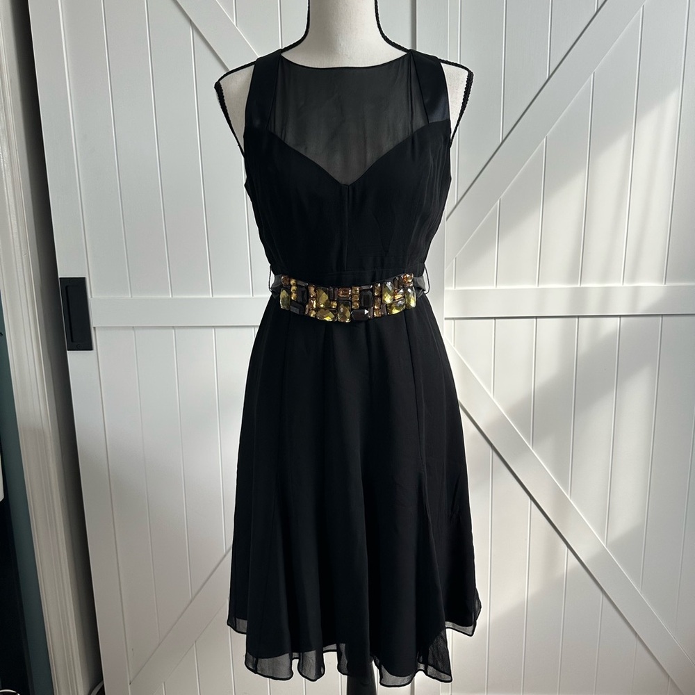 Ted Baker London Black Silk Beaded Waist Cocktail Dress Sheer Overlay Sz 4 Ted 1